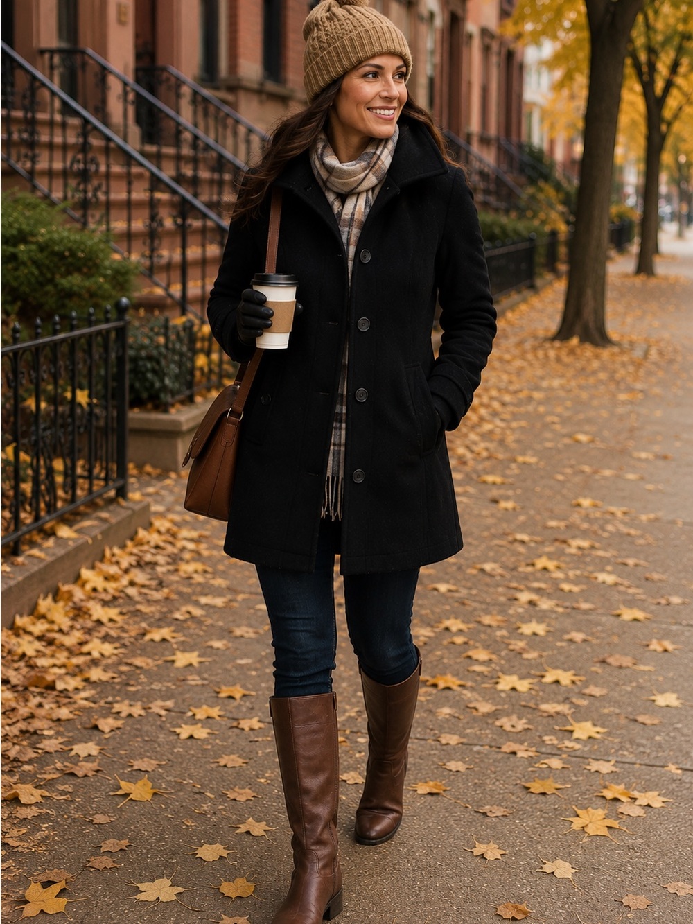 Lands’ End Black Wool-Blend Hooded Coat size 8